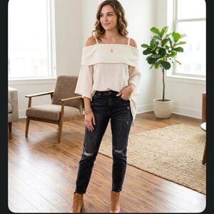 Soft Surroundings Cream Off-Shoulder Blouse